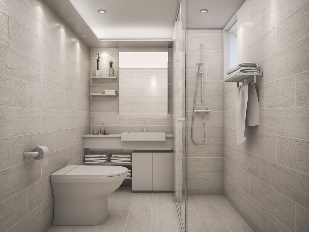 3D Rendering white clean bathroom